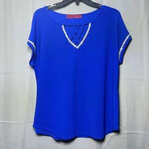 Love Scarlett Royal Blue Lattice Neck Rhinestone Trim Top Size PL